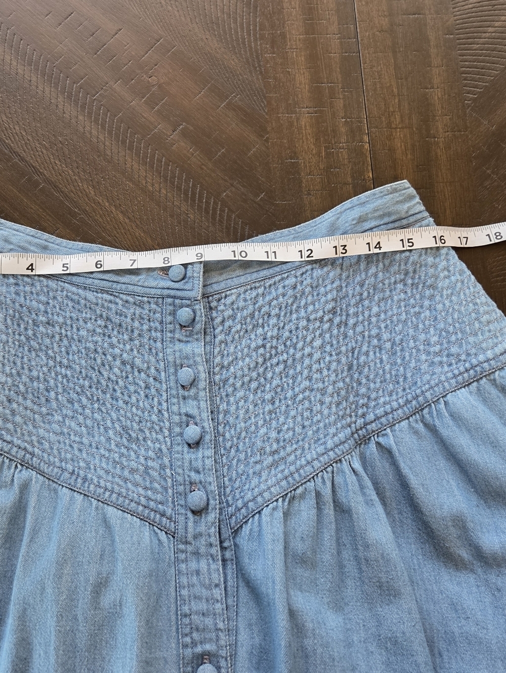 VTG Rumba by Anai Denim Maxi Skirt Smocked High Waist Button Front Blue L Boho - Picture 12 of 14